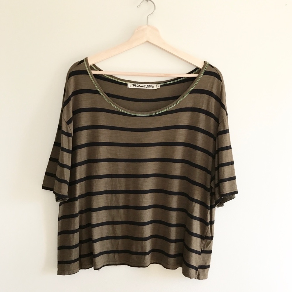 Michael Stars Army Green Off the Shoulder Tee - Picture 1 of 4