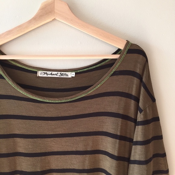 Michael Stars Army Green Off the Shoulder Tee - Picture 3 of 4