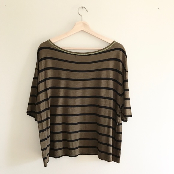 Michael Stars Army Green Off the Shoulder Tee - Picture 2 of 4