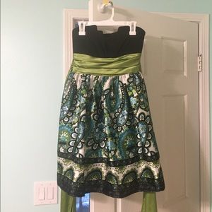Green and black floral dress