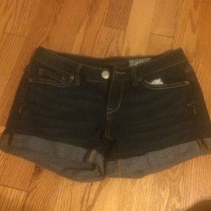 Dark wash midi jean shorts