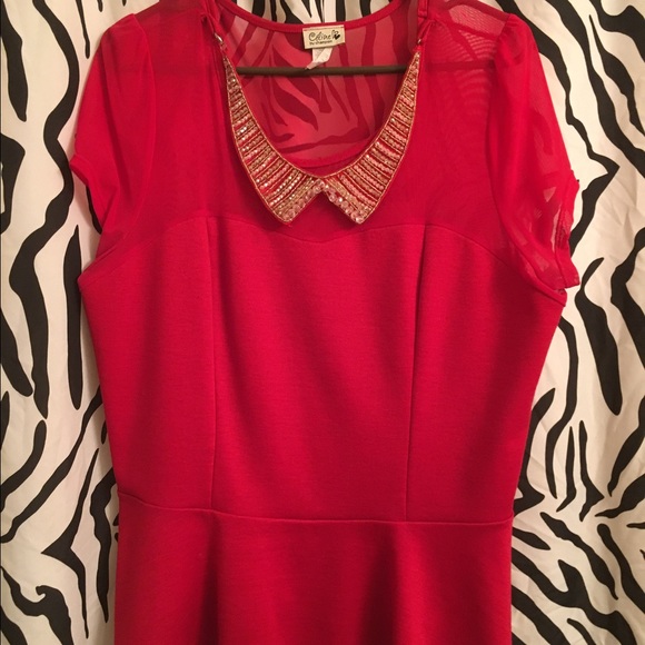Red with gold pin on necklace