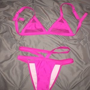 Hot pink paneled swim suit