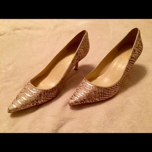Ivanka Trump Blush and Gold Snakeskin Kitten Heels