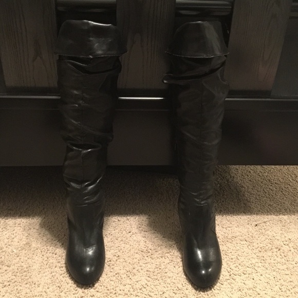 3" knee high faux leather heeled boots
