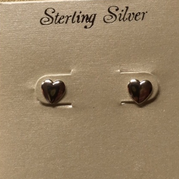 Solid Sterling Silver Heart Stud Earrings - Picture 2 of 2