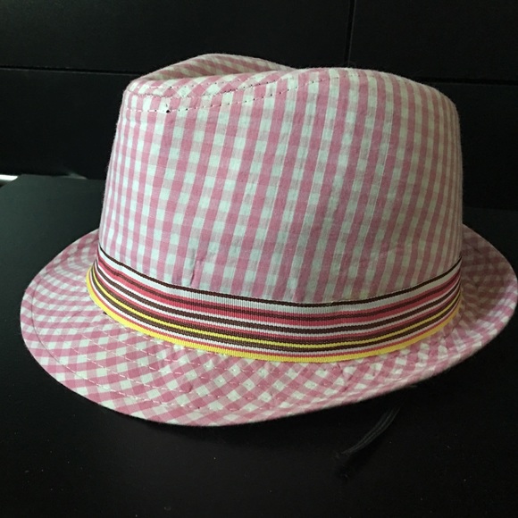 Women's gingham pink fedora hat
