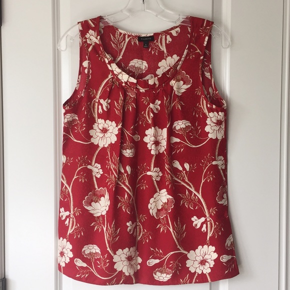 Talbots red with cream flowers silk top