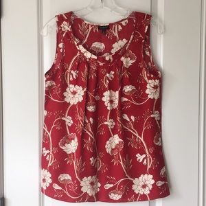 Talbots red with cream flowers silk top
