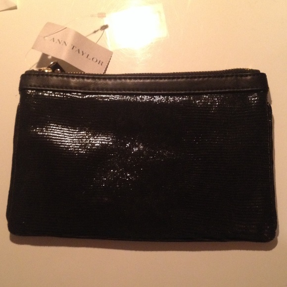 Ann Taylor black shiny snakeskin evening clutch