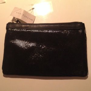 Ann Taylor black shiny snakeskin evening clutch