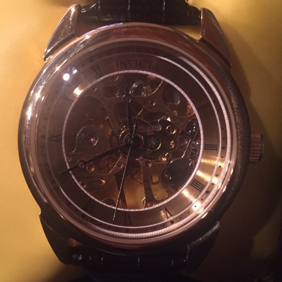 Invicta Specialty Gold Skeleton Dial Black Band - Picture 2 of 4