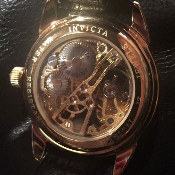 Invicta Specialty Gold Skeleton Dial Black Band - Picture 3 of 4