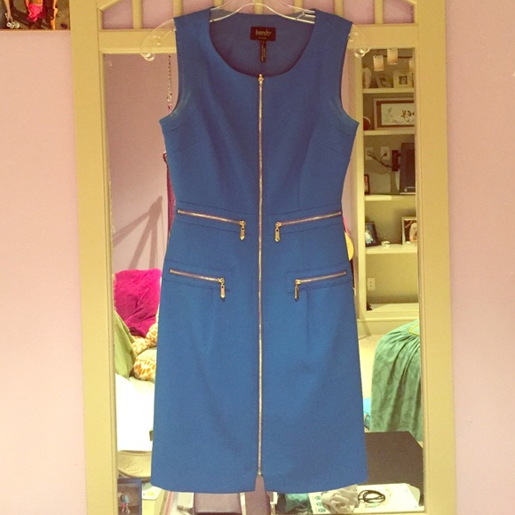 Navy blue with gold zipper tank suit dress