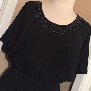 Short Sleeve Little Black Dress with beaded collar