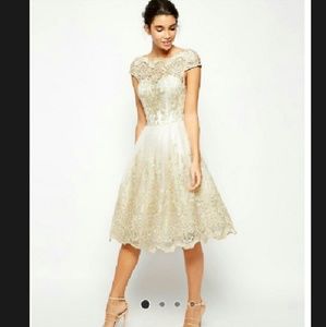 Chi Chi London Premium Metallic Lace Midi Dress