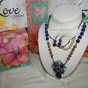 Blue, turquise, militar green necklace set