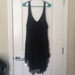 Black High-Low Tank Top with Black Lace Trim
