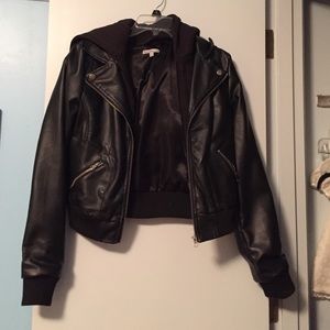 Hooded leather jacket