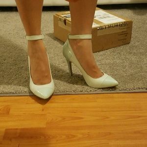 Mint green pumps with ankle strap