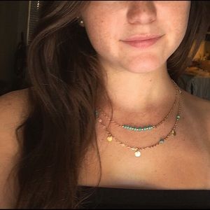 Gold necklace with turquoise beads