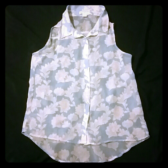 Sheer Loose Sleeveless Collared Blouse