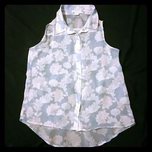 Sheer Loose Sleeveless Collared Blouse