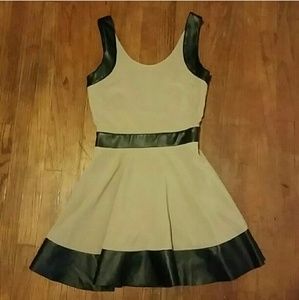 Beige Pleather Trimmed Dress