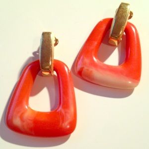 Awesome Vintage Coral and Gold Chunky Earrings