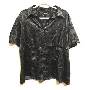 Black Floral Button Down Top