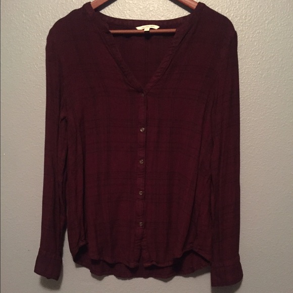 Calvin Klein deep maroon button down top