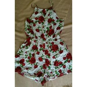 Red flowered romper