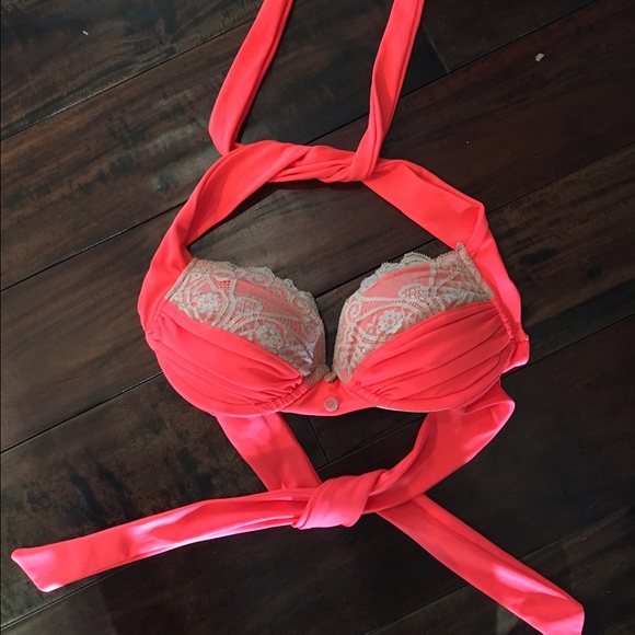 Beach Bunny neon coral push-up bikini top sm