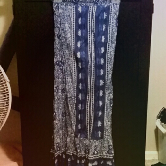 Blue boho maxi skirt