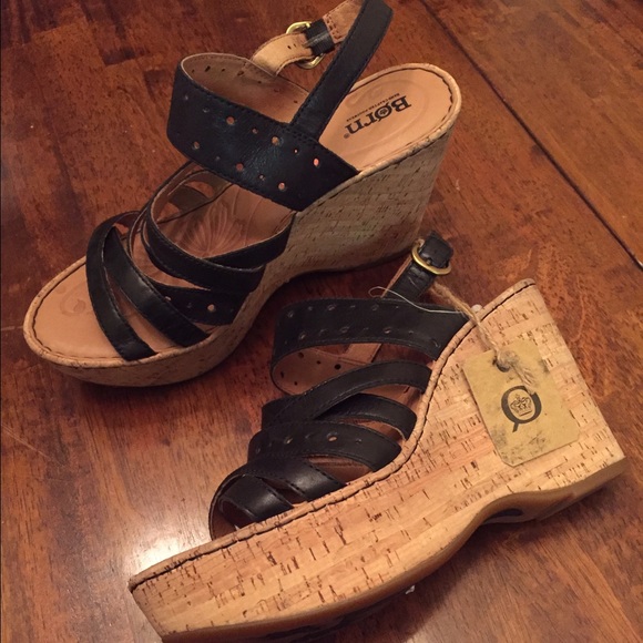 BORN Black Leather Wedges Size 10M