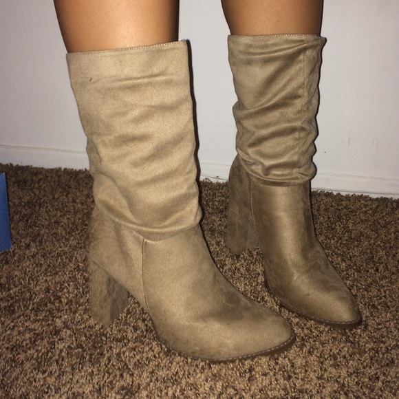 Beige suede heeled boots