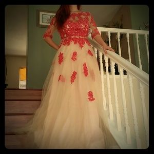 Coral colored prom dress