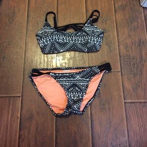 Black and white two piece swim suit