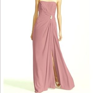 David's Bridal Crepe Dress w/ brooch and slit