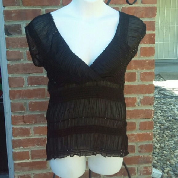 Black sheer crossover sequin top