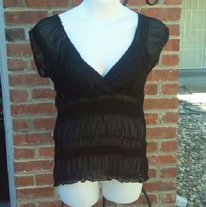 Black sheer crossover sequin top