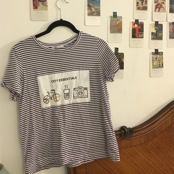 Zara City essentials striped tee bejeweled camera