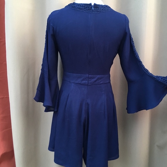 CROCHET TRIM PARTIAL BELL SLEEVE ROMPER 1 left - Picture 3 of 8