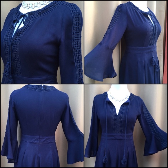 CROCHET TRIM PARTIAL BELL SLEEVE ROMPER 1 left - Picture 5 of 8