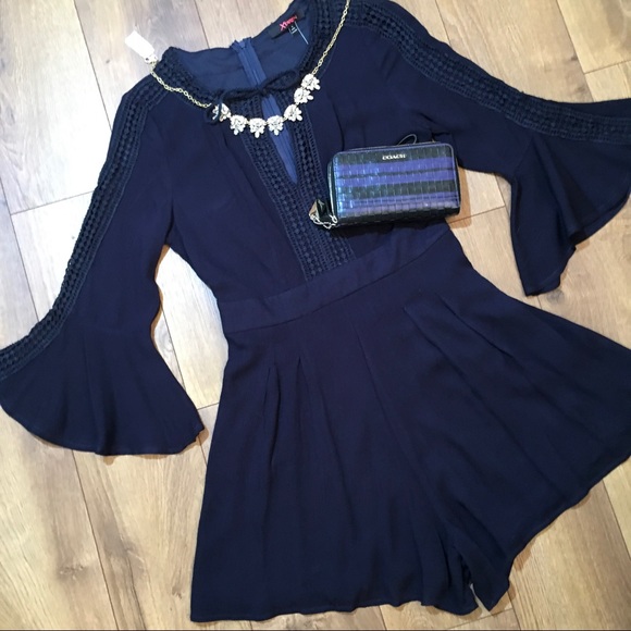 Boutiique Pants - CROCHET TRIM PARTIAL BELL SLEEVE ROMPER 1 left