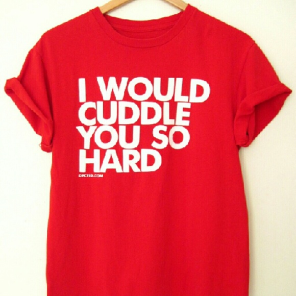 Funny Cuddling T-shirt Red Cotton Tee - Picture 2 of 2