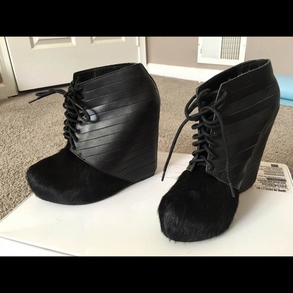 Matiko Pony Hair Leather Platform Booties