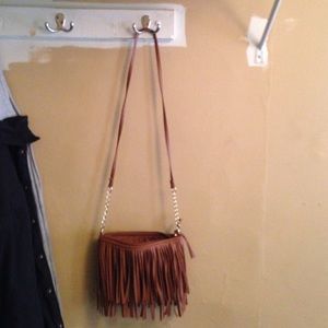 Cute brown faux leather fringe crossbody