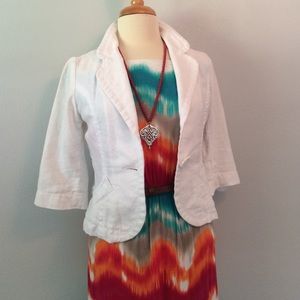 H&M white linen jacket with 3/4 sleeve