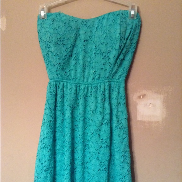 Turquoise mini dress with cut out back